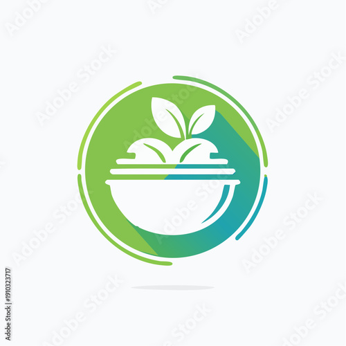 Healthy food bowl with leaves icon representing organic and natural ingredients