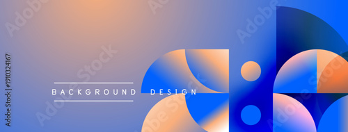 Abstract background features vibrant gradients, overlapping circles, modern design elements. Text reads background design. Smooth color transitions present.