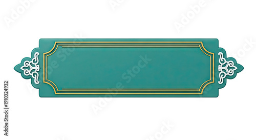 Ornate Teal and Gold Decorative Label with White Filigree