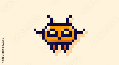 Pixel art monster painted in yellow and orange color.