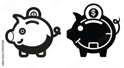 Savings icon symbol  on white background.. Piggy bank with coin icon 