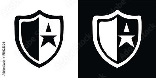 Black and white shield with star symbol on both sides