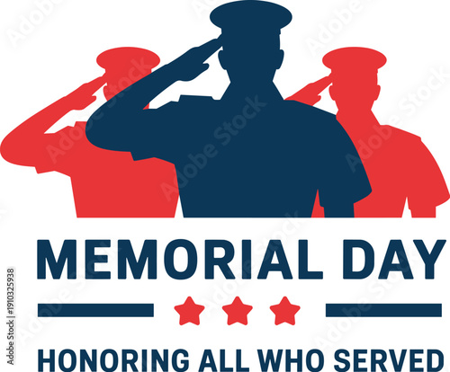 Memorial Day soldier silhouette illustration, patriotic remembrance artwork, military tribute design, US honor vector composition, national pride symbol, commemorative concept