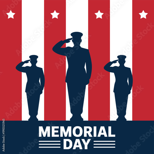 Memorial Day soldier silhouette illustration, patriotic remembrance artwork, military tribute design, US honor vector composition, national pride symbol, commemorative concept