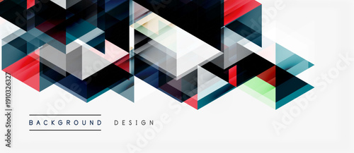 Abstract geometric pattern. Triangles overlap, creating dynamic visual texture. Modern design elements, cool colors dominate.