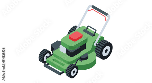 Green Electric Lawn Mower with Red Button.