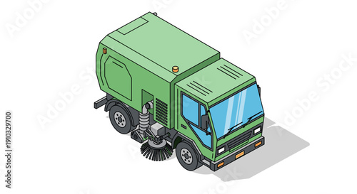 Green Street Sweeper Truck Vehicle Illustration.