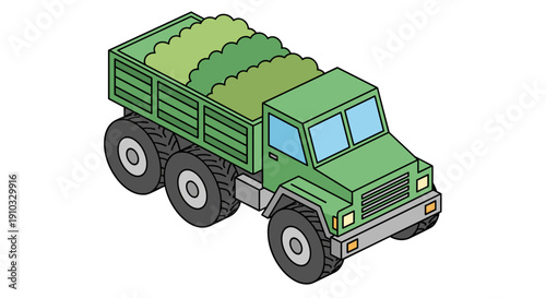 Green Truck Hauling Hay or Crops.