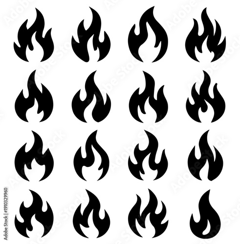 "Stylized Flame Icon Set – 16 Designs""Stylized Flame Icon Set – 16 Designs"
