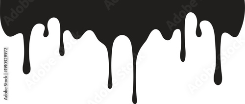 Paint dripping. Dripping liquid. Paint flows. Current paint, stains. Current drops. Current inks. Vector illustration. Flowing liquid. Stencil drops. Paint splatter. Molten. 