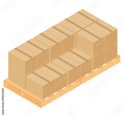 荷運び用のパレットにダンボールが積まれている状態をイメージしたベクターイラスト。