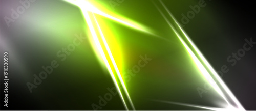 Abstract light streaks, vibrant green hues dominate. Diagonal lines create dynamic visual effect, dark background contrasts brightness.
