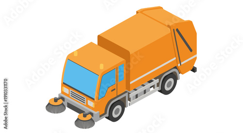 Orange Garbage Truck with Blue Windows.