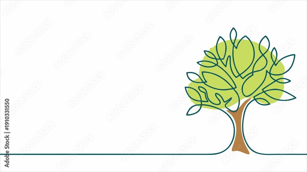 Obraz premium Single line art green tree – sustainability and eco friendly growth concept illustration