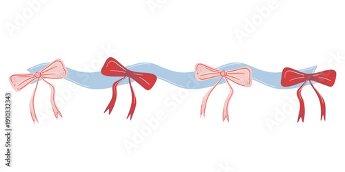 border bow ribbon cute vector illustration decorative line divider element romantic valentine coquette aesthetic background.
