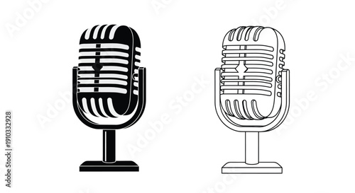 Vintage microphones in black and white side by side comparison