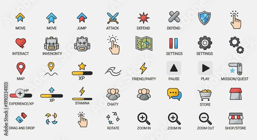 A collection of various icons representing different actions and concepts displayed on a grid layout
