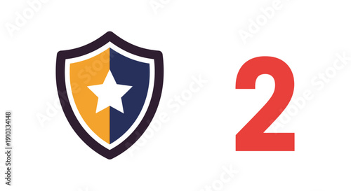 A shield with a star emblem and a number two displayed prominently on a plain background