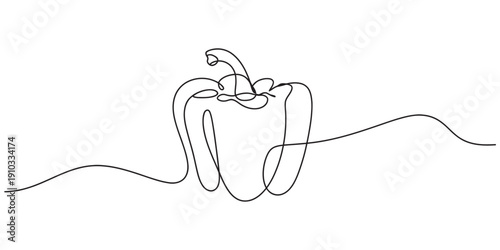 Minimalist continuous line drawing of a bell pepper against a clean white background Vector, illustration