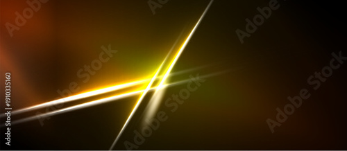 Abstract background features bright lines intersecting dark space. Warm colors dominate, creating dynamic visual effect.