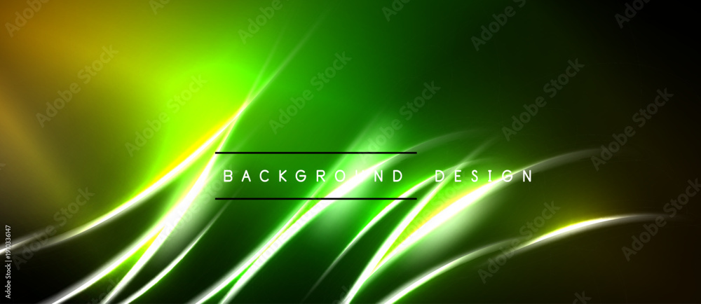 Naklejka premium Abstract green background features flowing lines, bright highlights. Dynamic design evokes energy, movement, modern aesthetic.