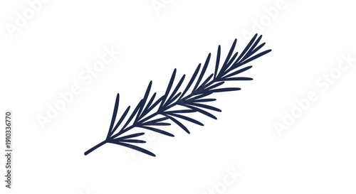 A simple dark blue illustration of a rosemary sprig on a white background