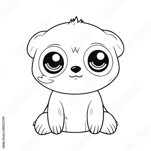 A black and white drawing of a baby Sloth kawai coloring page illustration.