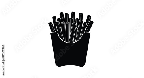 A black and white illustration depicting a portion of french fries in a container