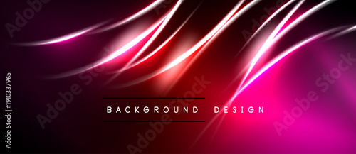 Abstract neon lines over dark background. Vibrant pink, red hues create dynamic flow. Modern design element for digital projects.