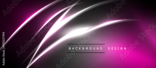 Abstract pink neon lines over dark background. Modern design element, smooth curves, vibrant glow. Simple text overlay present.
