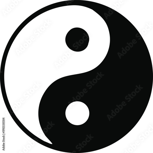 Yin Yang Symbol Black and White Vector, Taijitu Balance Harmony Icon Illustration, Taoism Yin Yang Circle Sign Design