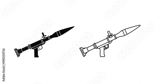 Black and white illustration of two rocket launchers side and top views