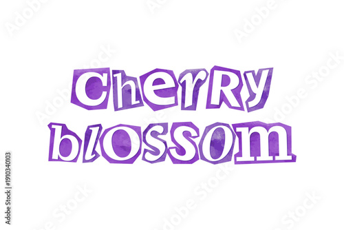 Cherry Blossom 2026 magazine cutout message clip art. Vector illustration with love, festive text in 90s design for sticker, print, badge