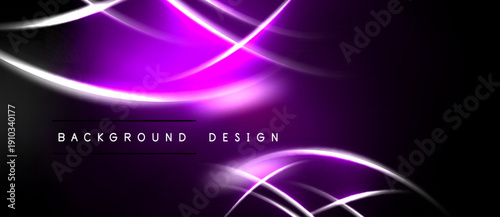 Abstract purple light streaks over black background. Modern design elements create dynamic visual effect. Simple text reads background design.