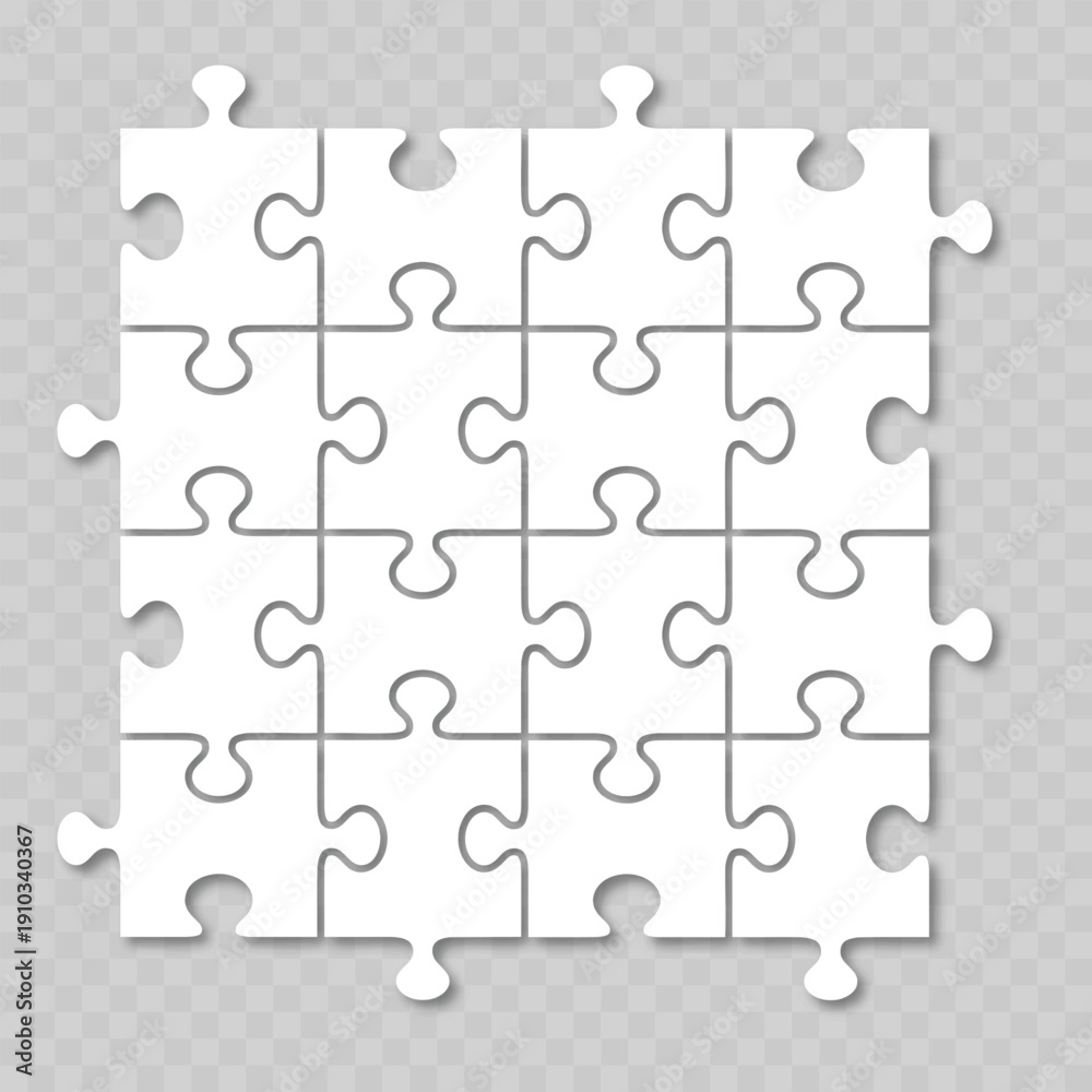Fototapeta premium Realistic White Jigsaw Puzzle Template. Vector
