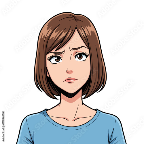 Anime Style Woman Expressing Concern and Worry.