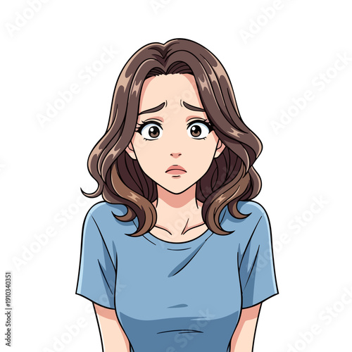 Young Woman Expressing Concern and Worry with Wide Eyes and Furrowed Brow.