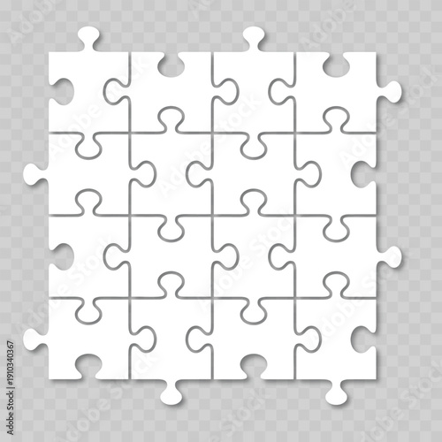 Realistic White Jigsaw Puzzle Template. Vector