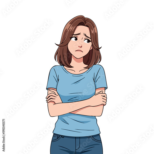 Young Woman Looking Concerned With Arms Crossed.