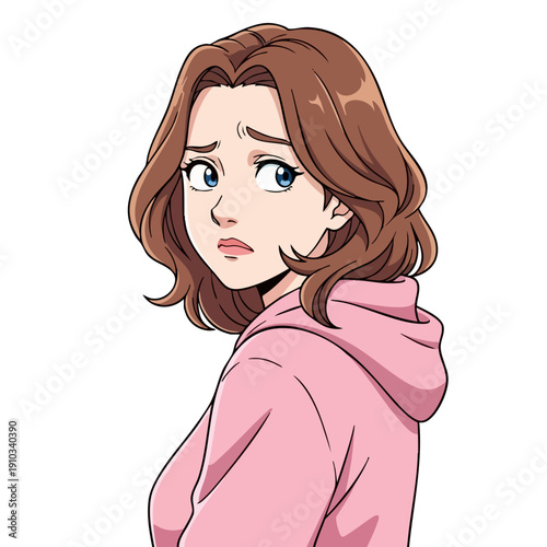 Young Woman Looking Worriedly Over Her Shoulder.