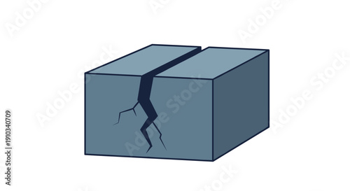 Abstract cracked grey block illustration depicting damage, stress, and structural failure, symbolizing problems, challenges, or broken foundations.