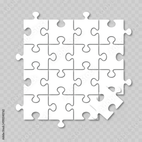 Realistic White Jigsaw Puzzle Template. Vector
