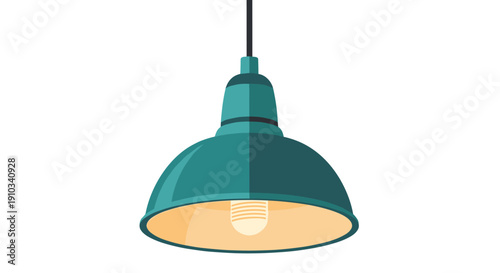 Retro industrial pendant lamp with a bright glow, symbolizing workspace illumination, factory environments, vintage design, and focused productivity.