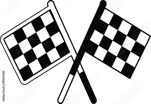 Two Crossed Checkered Racing Flags Line Art Icon Isolated on White Background for Sports Competition Finish Line Speed and Automotive Events