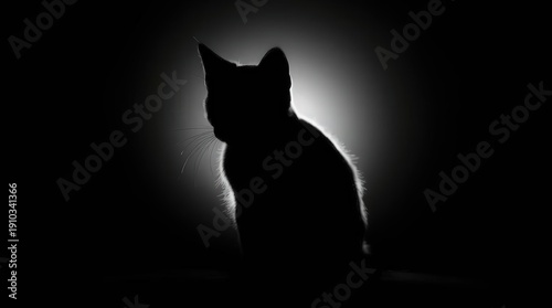 Mysterious black cat silhouette in dramatic lighting