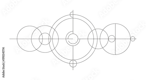 Geometric Solar System Representation with Circles and Lines Creating a Celestial Body Pattern