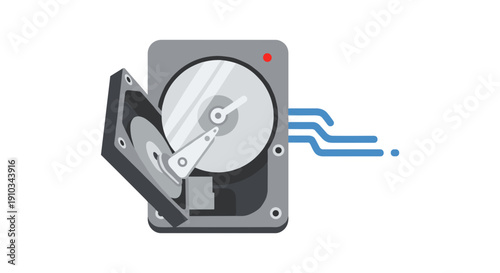Hard Disk Drive Opened with Platter Exposed.