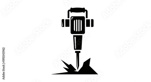 Jackhammer Breaking Concrete Ground Silhouette.