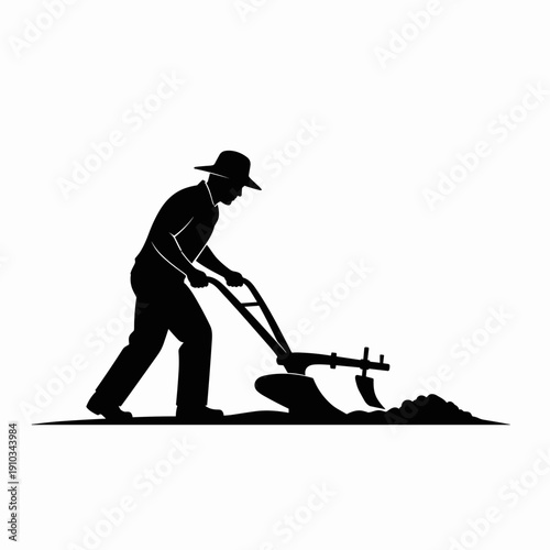 Man Digging Soil with Rototiller Machine.