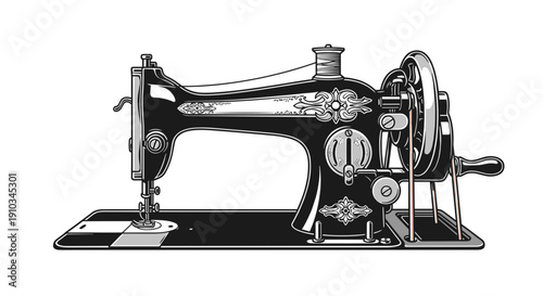 Vintage Black and White Sewing Machine.